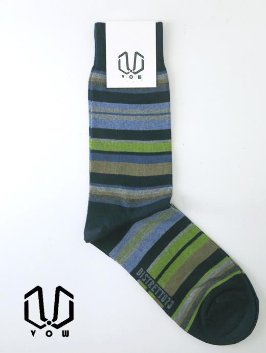 VOW/ボウ　ハイゲージコットンソックス/マルチボーダー　vow520203-ネイビー×ライトグリーン