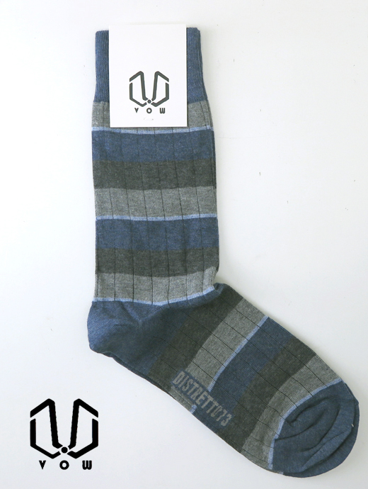 VOW/ボウ　ハイゲージコットンソックス/マルチボーダー　vow520205-ブルー×グレー