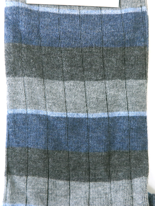 VOW/ボウ　ハイゲージコットンソックス/マルチボーダー　vow520205-ブルー×グレー