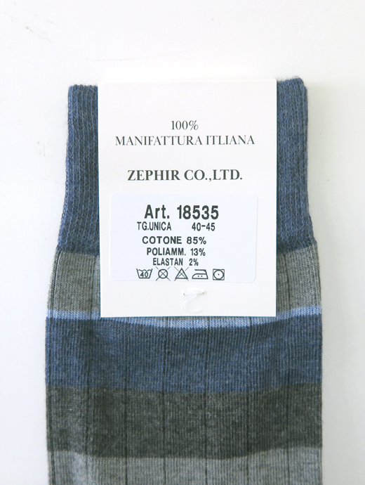 VOW/ボウ　ハイゲージコットンソックス/マルチボーダー　vow520205-ブルー×グレー