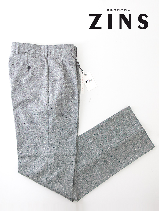 BERNARD ZINS/ベルナール ザンス　モノトーンホームスパン/2インプリーツスラックス/H8　zin502201-グレー